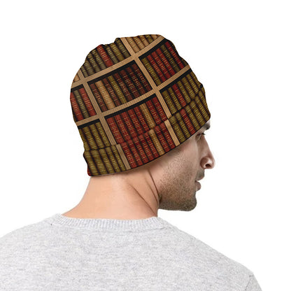 Vintage Bookshelf Pattern Print Beanie