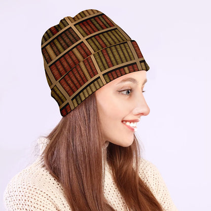 Vintage Bookshelf Pattern Print Beanie