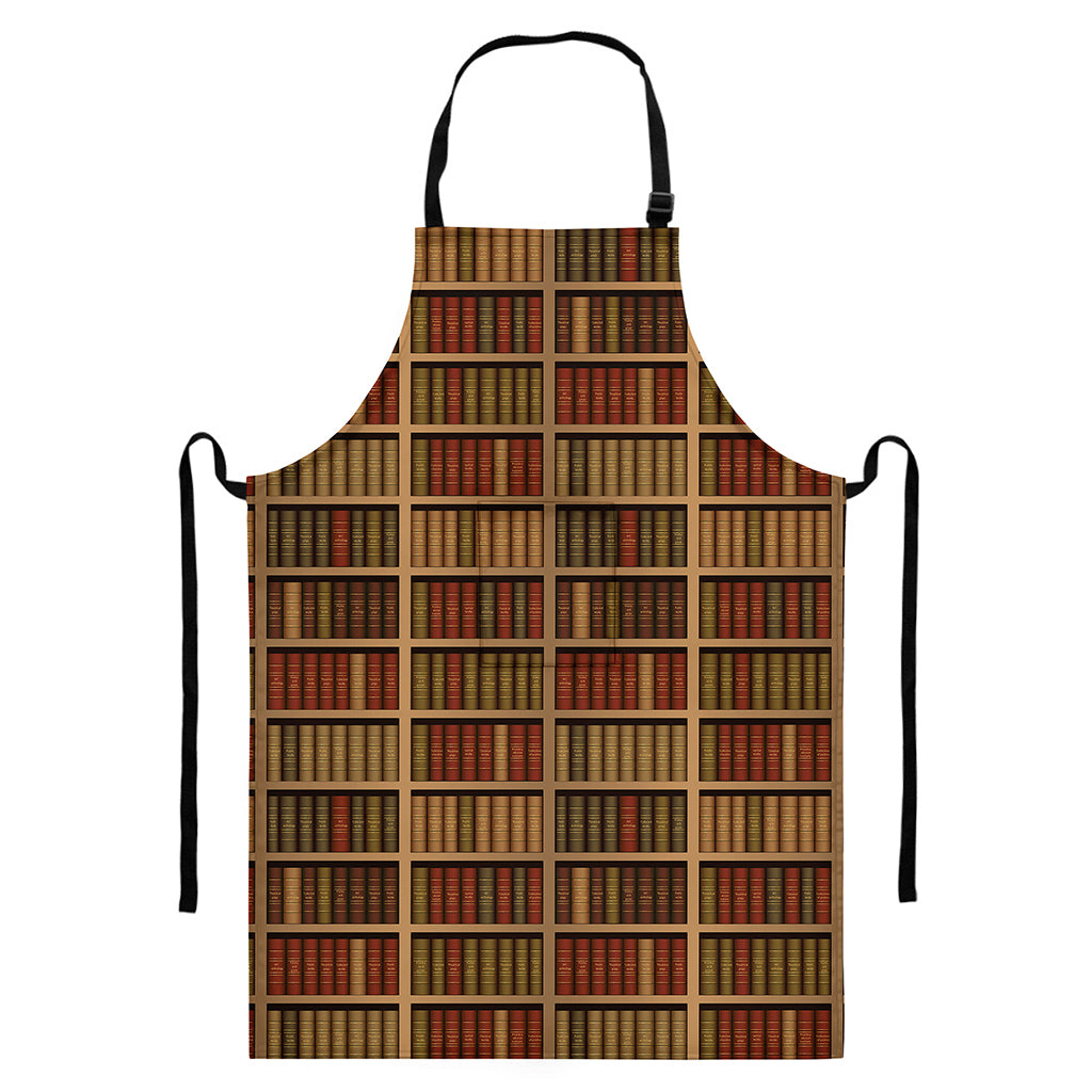 Vintage Bookshelf Pattern Print Bib Apron With Pocket
