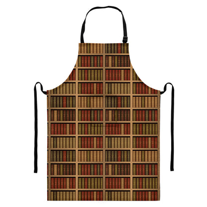 Vintage Bookshelf Pattern Print Bib Apron With Pocket