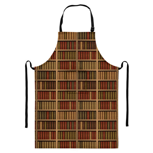 Vintage Bookshelf Pattern Print Bib Apron With Pocket