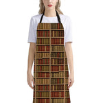 Vintage Bookshelf Pattern Print Bib Apron With Pocket