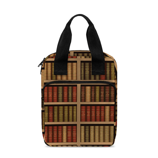 Vintage Bookshelf Pattern Print Bible Tote Bag