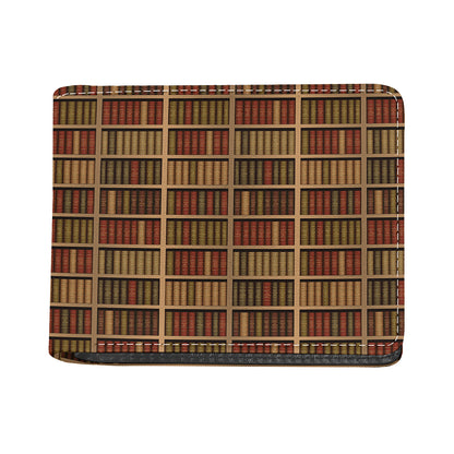 Vintage Bookshelf Pattern Print Bifold Wallet