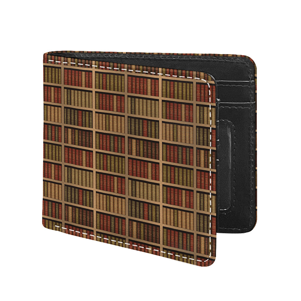 Vintage Bookshelf Pattern Print Bifold Wallet