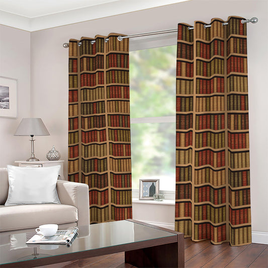 Vintage Bookshelf Pattern Print Blackout Grommet Curtains