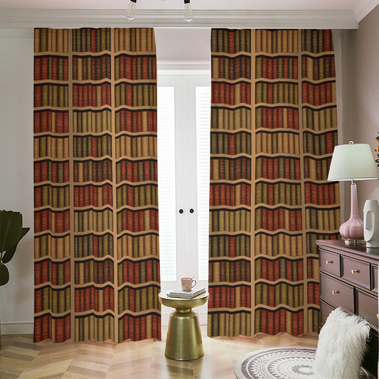 Vintage Bookshelf Pattern Print Blackout Pencil Pleat Curtains