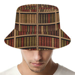 Vintage Bookshelf Pattern Print Bucket Hat