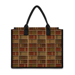 Vintage Bookshelf Pattern Print Canvas Tote Bag