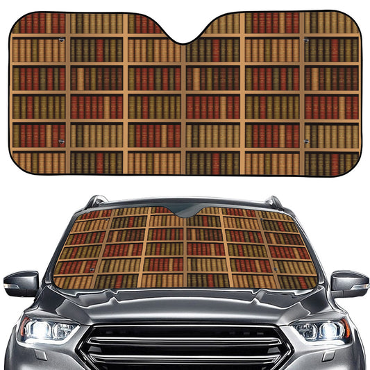 Vintage Bookshelf Pattern Print Car Windshield Sun Shade