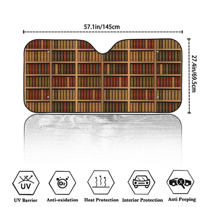 Vintage Bookshelf Pattern Print Car Windshield Sun Shade