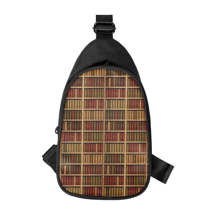 Vintage Bookshelf Pattern Print Chest Bag