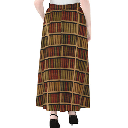 Vintage Bookshelf Pattern Print Chiffon Maxi Skirt