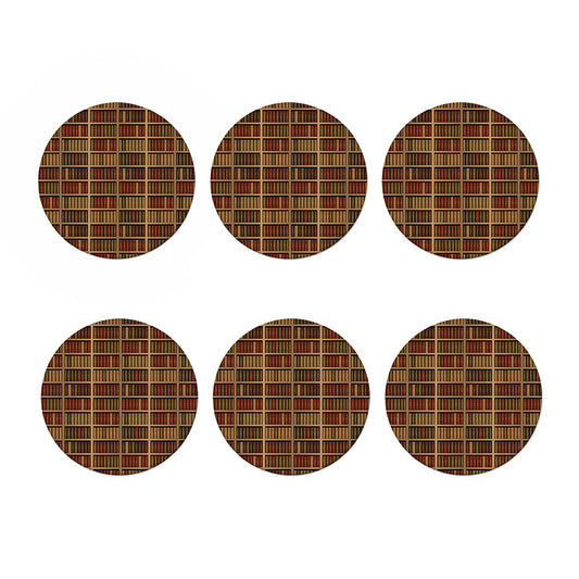 Vintage Bookshelf Pattern Print Coaster Set