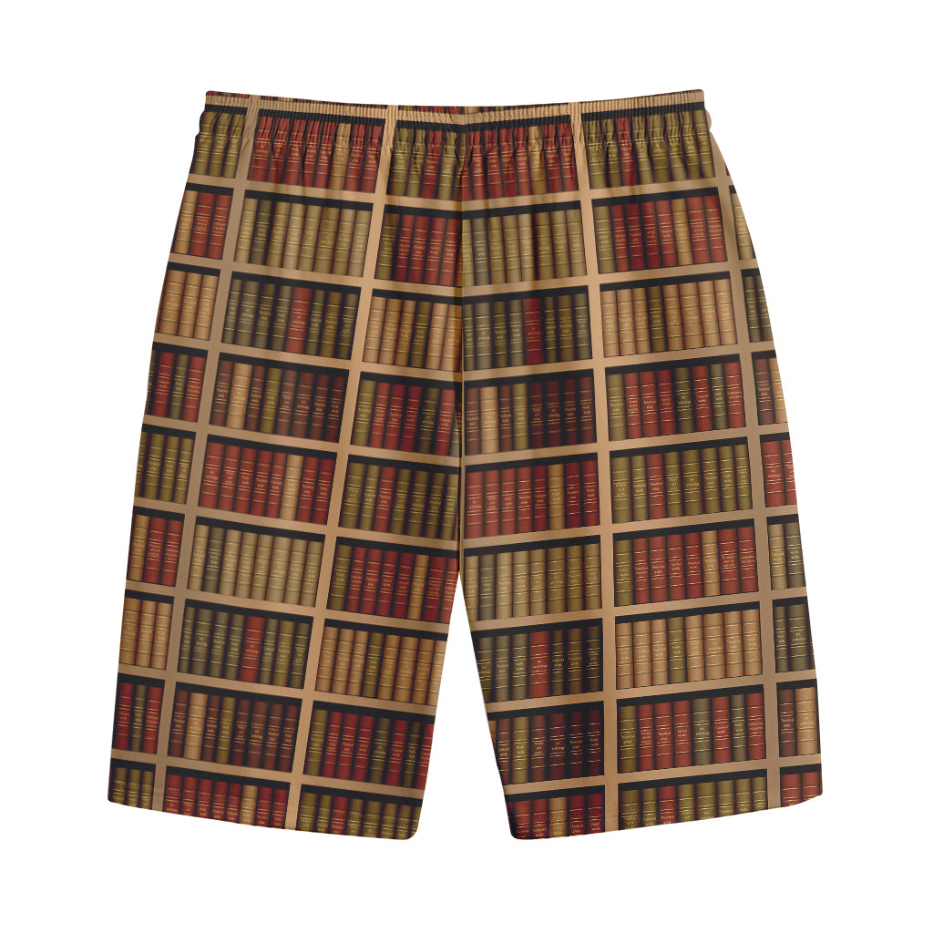 Vintage Bookshelf Pattern Print Cotton Shorts
