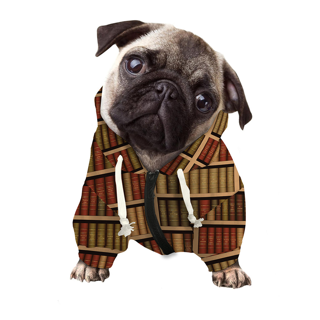 Vintage Bookshelf Pattern Print Dog Zip Up Hoodie