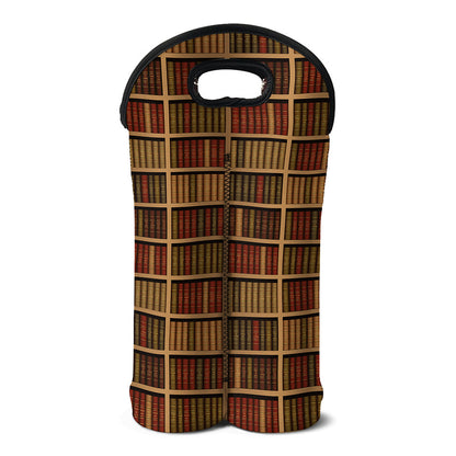 Vintage Bookshelf Pattern Print Double Neoprene Wine Tote