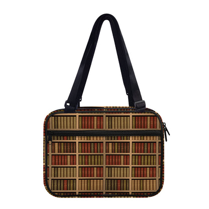 Vintage Bookshelf Pattern Print Double Strap Bible Bag
