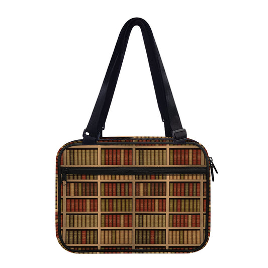 Vintage Bookshelf Pattern Print Double Strap Bible Bag