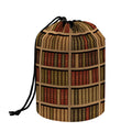 Vintage Bookshelf Pattern Print Drawstring Makeup Bag