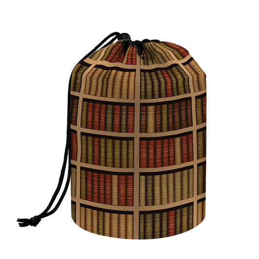 Vintage Bookshelf Pattern Print Drawstring Makeup Bag