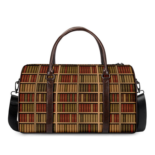 Vintage Bookshelf Pattern Print Duffle Bag