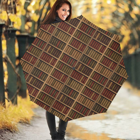 Vintage Bookshelf Pattern Print Foldable Umbrella