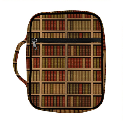 Vintage Bookshelf Pattern Print Front Pocket Bible Bag