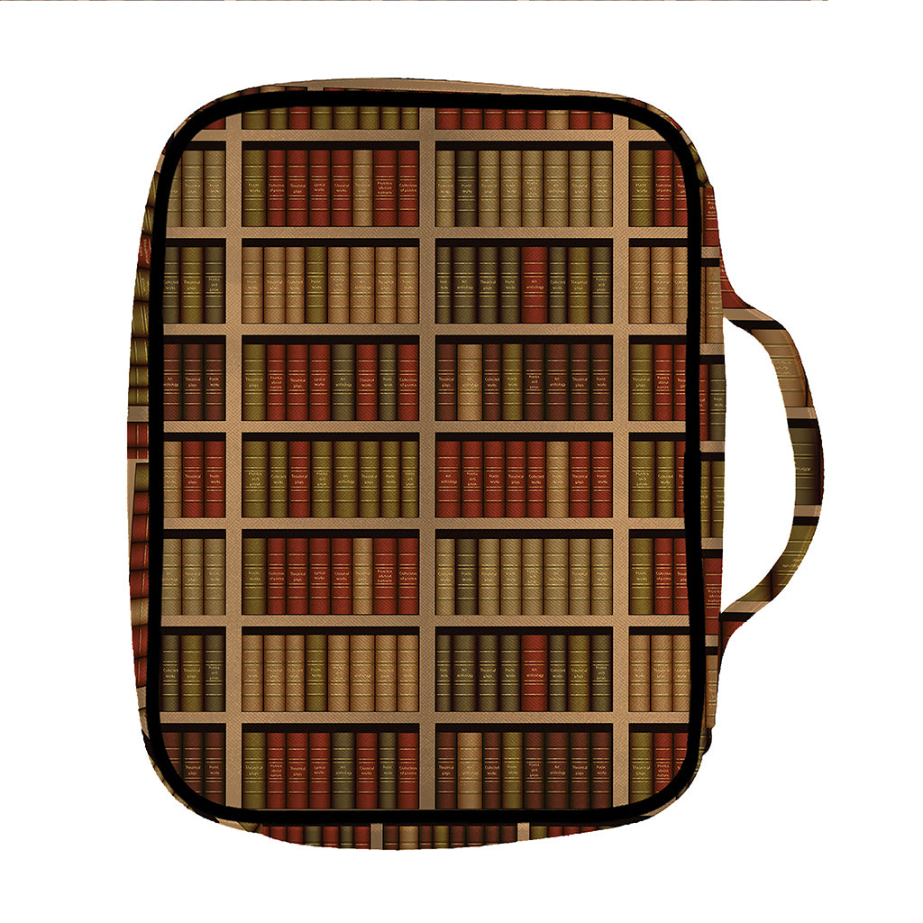 Vintage Bookshelf Pattern Print Front Pocket Bible Bag