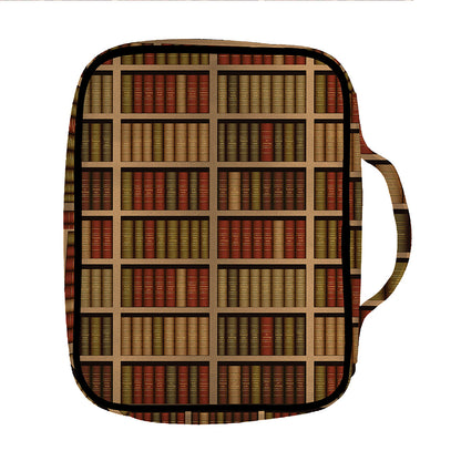 Vintage Bookshelf Pattern Print Front Pocket Bible Bag