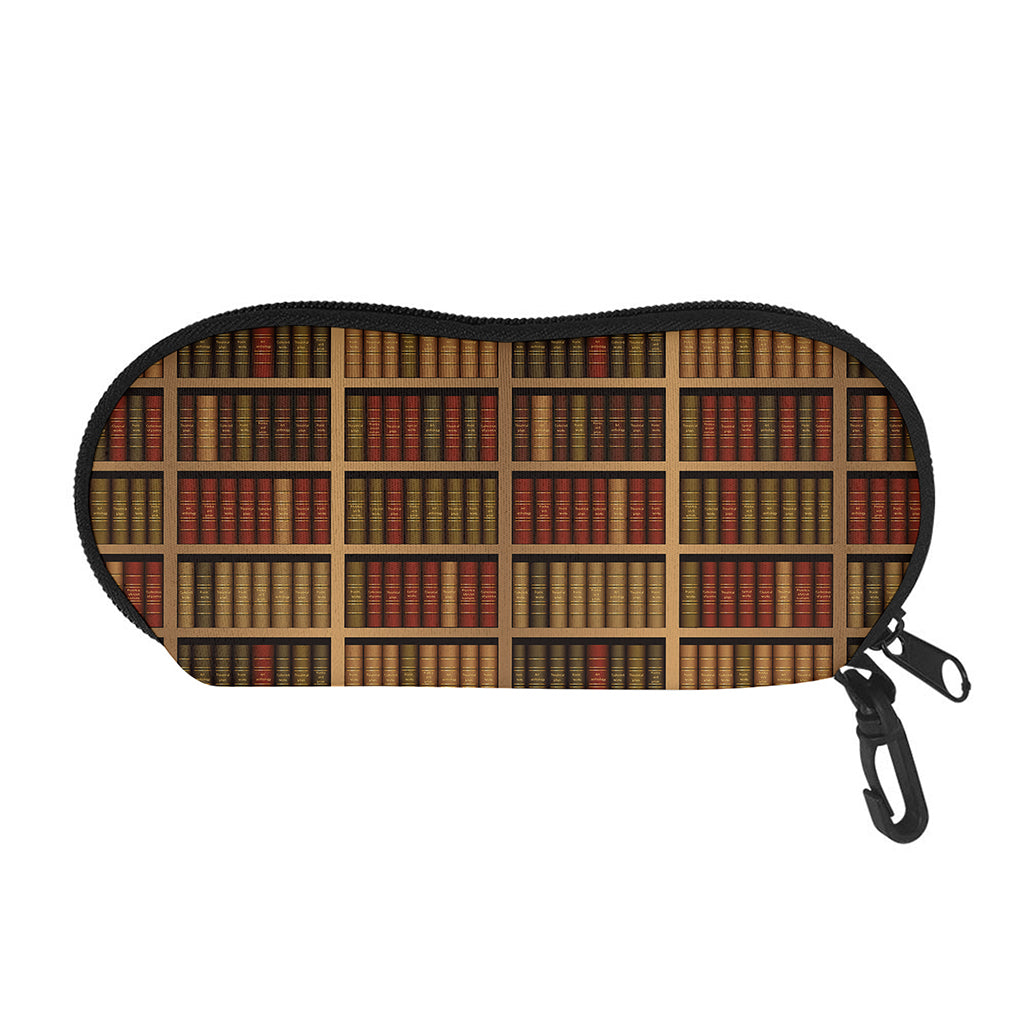 Vintage Bookshelf Pattern Print Glasses Case