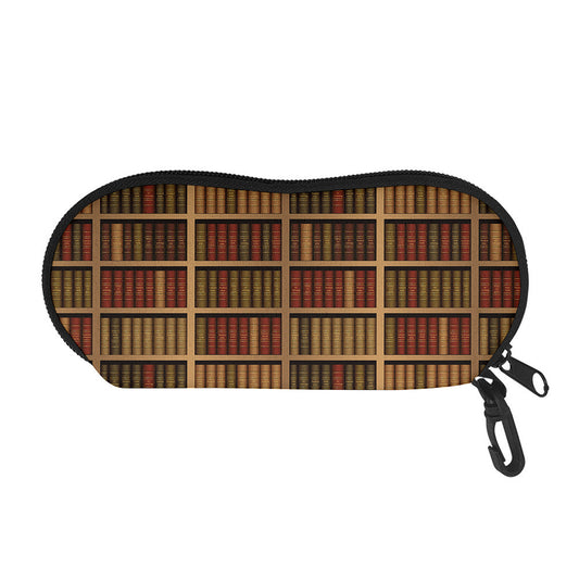 Vintage Bookshelf Pattern Print Glasses Case