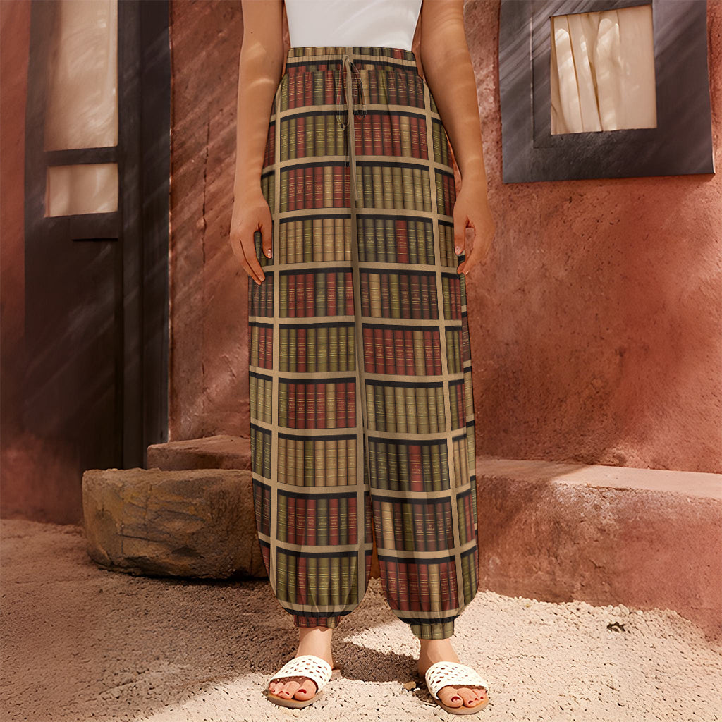 Vintage Bookshelf Pattern Print Harem Pants
