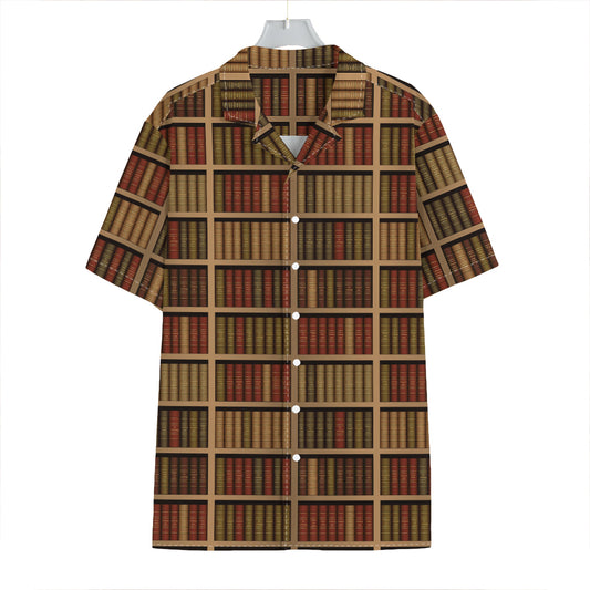 Vintage Bookshelf Pattern Print Hawaiian Shirt
