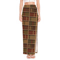 Vintage Bookshelf Pattern Print High Slit Maxi Skirt