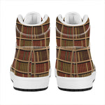 Vintage Bookshelf Pattern Print High Top Leather Sneakers