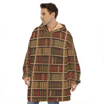Vintage Bookshelf Pattern Print Hoodie Blanket