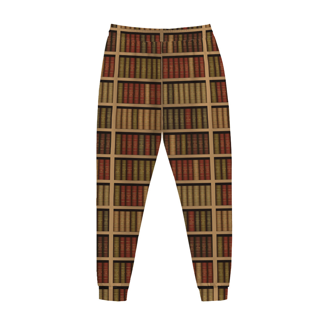 Vintage Bookshelf Pattern Print Jogger Pants