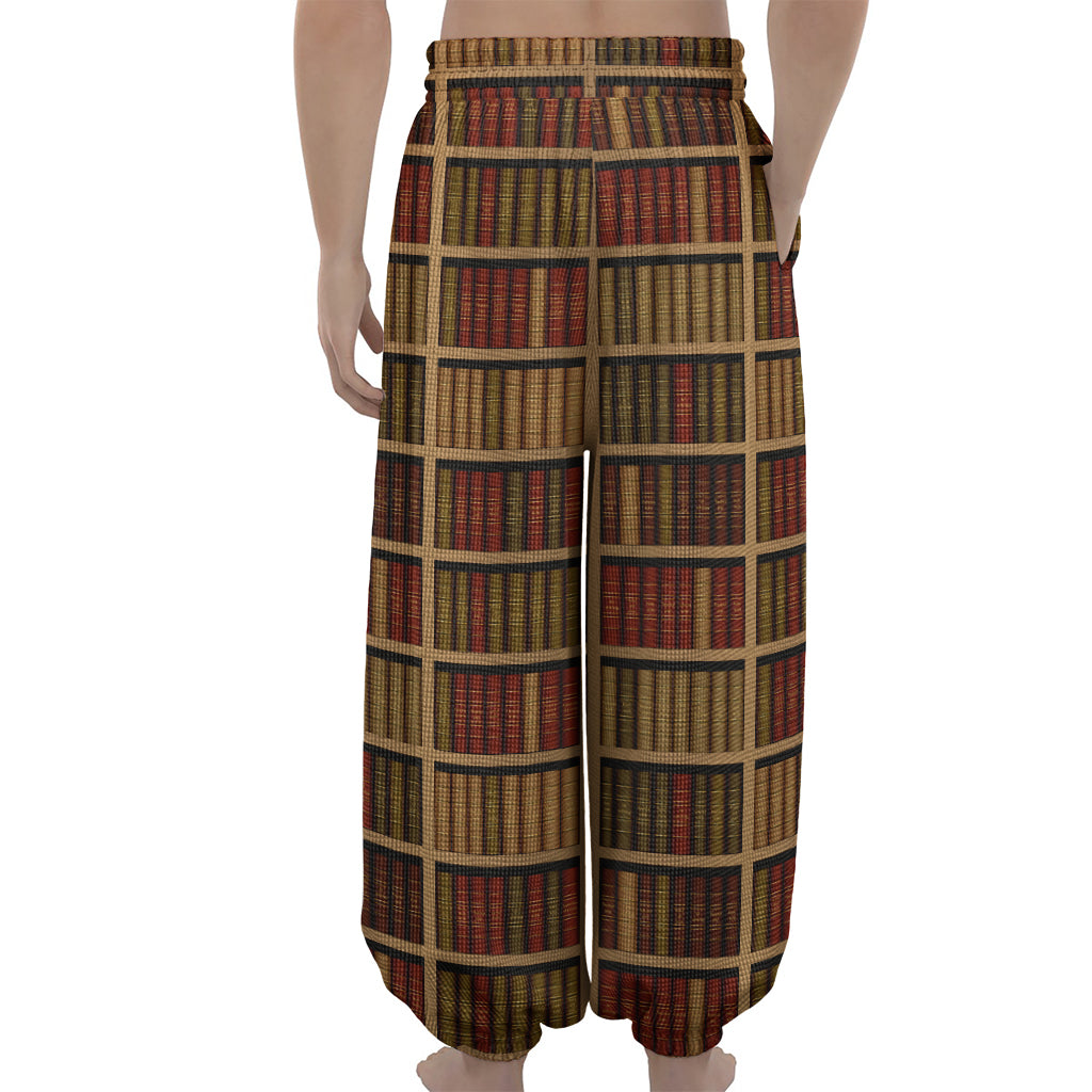 Vintage Bookshelf Pattern Print Lantern Pants