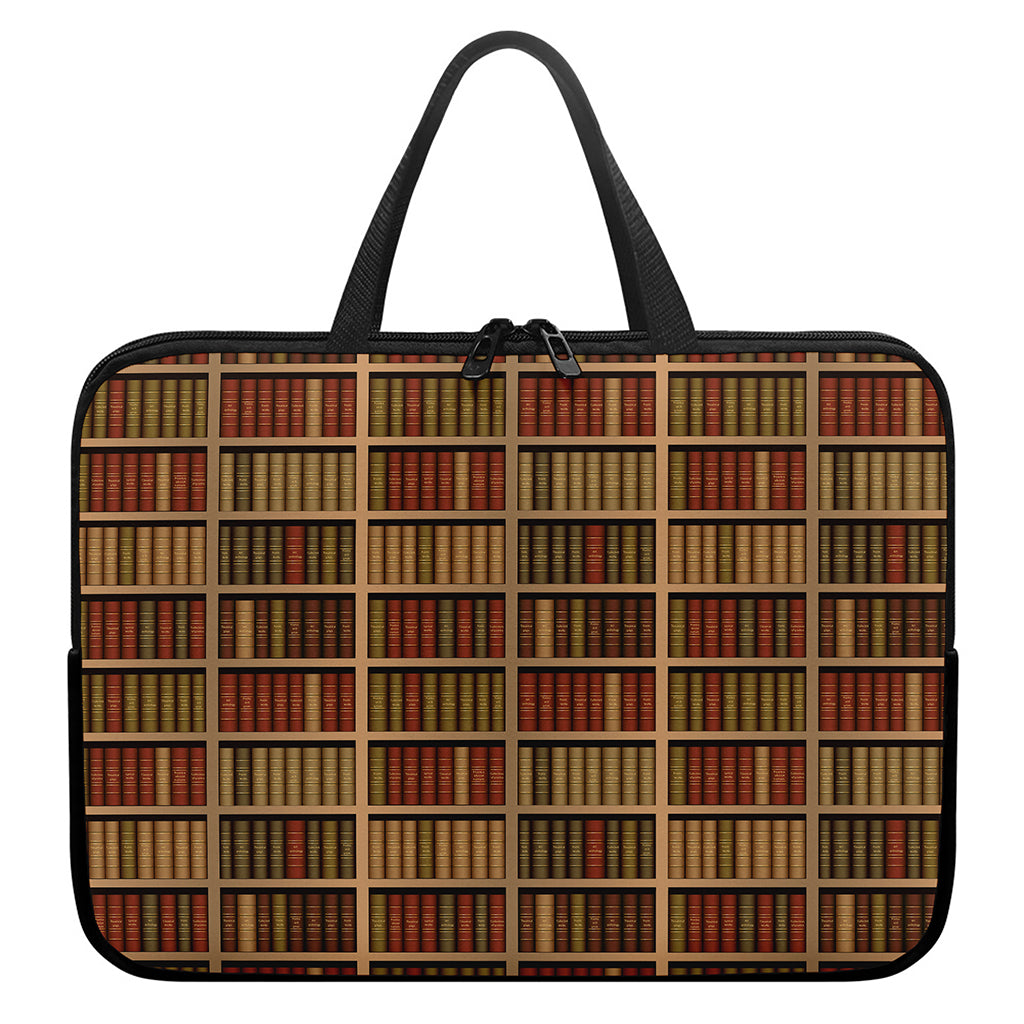 Vintage Bookshelf Pattern Print Laptop Sleeve With Handle