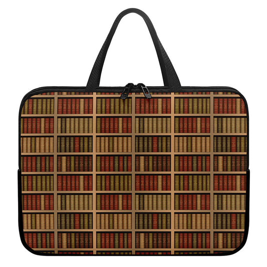 Vintage Bookshelf Pattern Print Laptop Sleeve With Handle