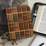 Vintage Bookshelf Pattern Print Leather Bible Cover