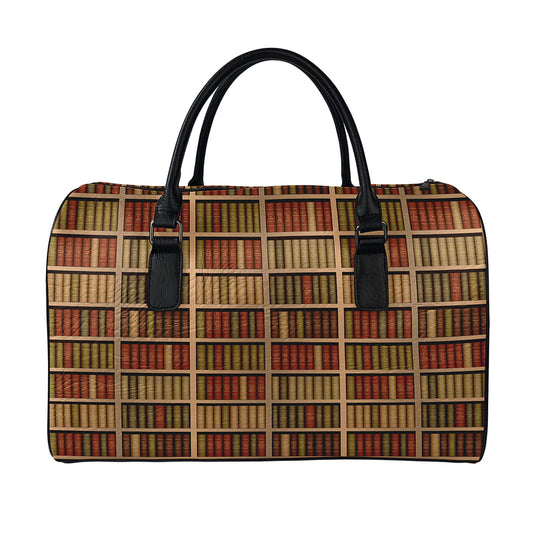 Vintage Bookshelf Pattern Print Leather Duffle Bag