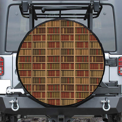 Vintage Bookshelf Pattern Print Leather Spare Tire Cover
