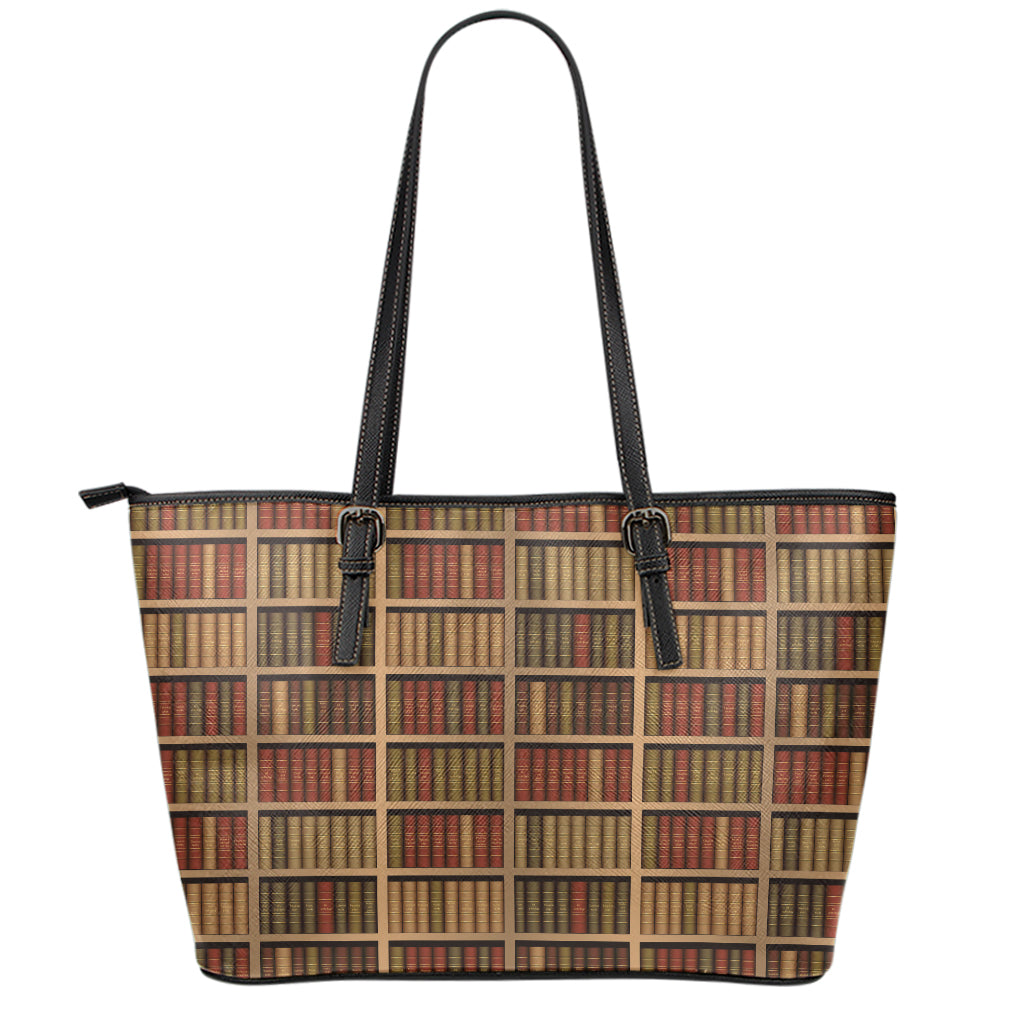 Vintage Bookshelf Pattern Print Leather Tote Bag