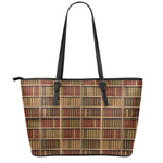 Vintage Bookshelf Pattern Print Leather Tote Bag