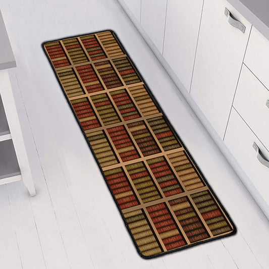 Vintage Bookshelf Pattern Print Long Kitchen Mat