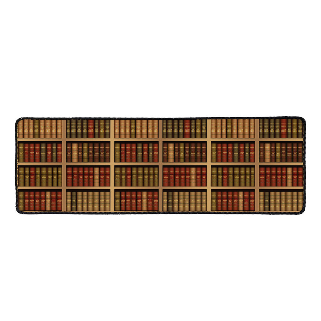 Vintage Bookshelf Pattern Print Long Kitchen Mat