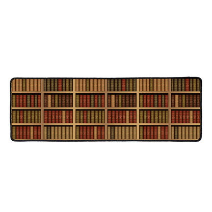 Vintage Bookshelf Pattern Print Long Kitchen Mat