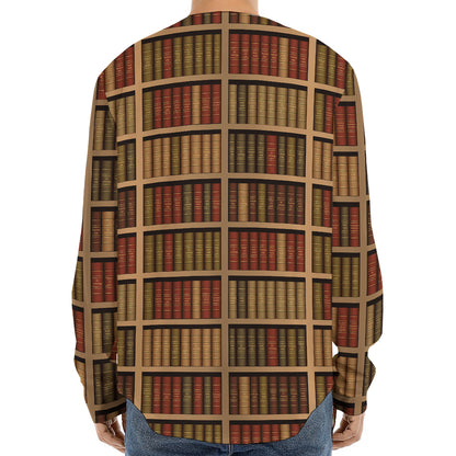 Vintage Bookshelf Pattern Print Long Sleeve Baseball Jersey